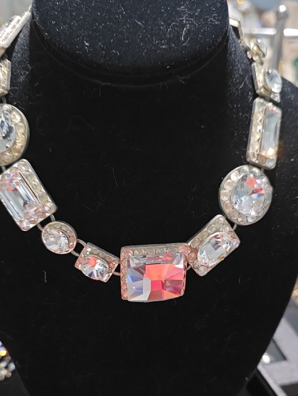 OTAZU-MIRROR LIKE- Crystal Statement Necklace in Iridescent Clear- Women Jewelry